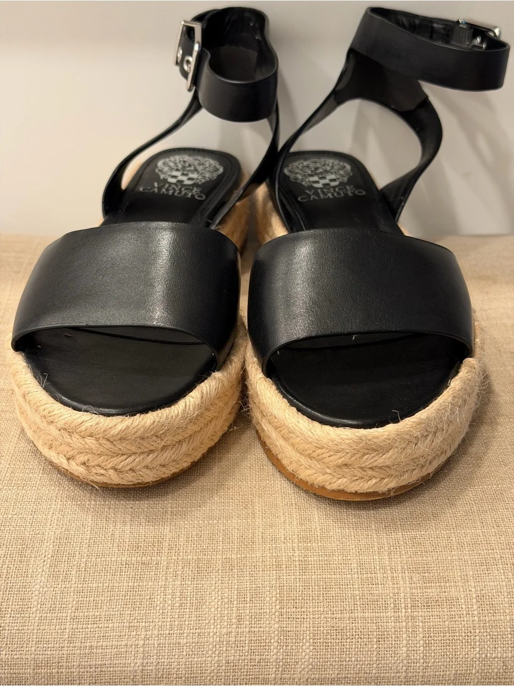Vince Camuto Black Espadrille Platform Ankle Strap Sandals Size 7M